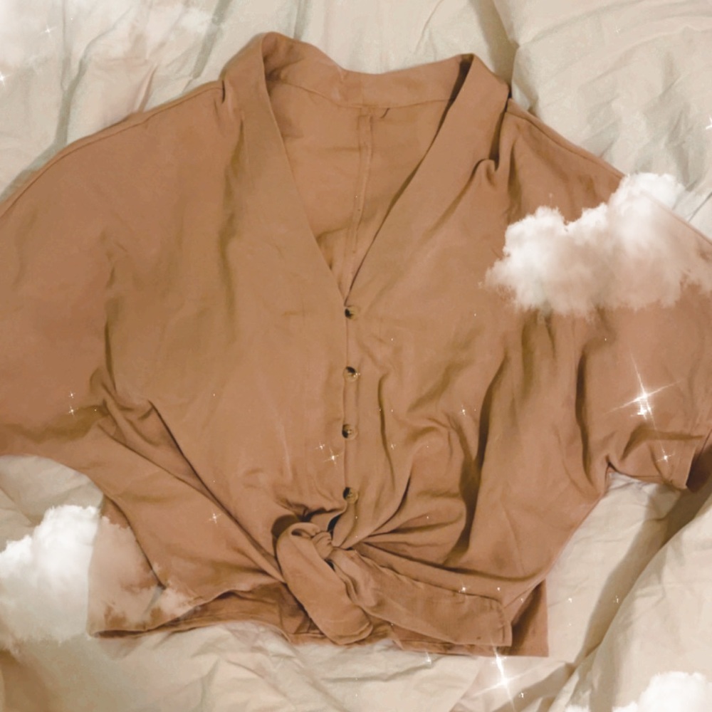 Pink Button down twist tie shirt